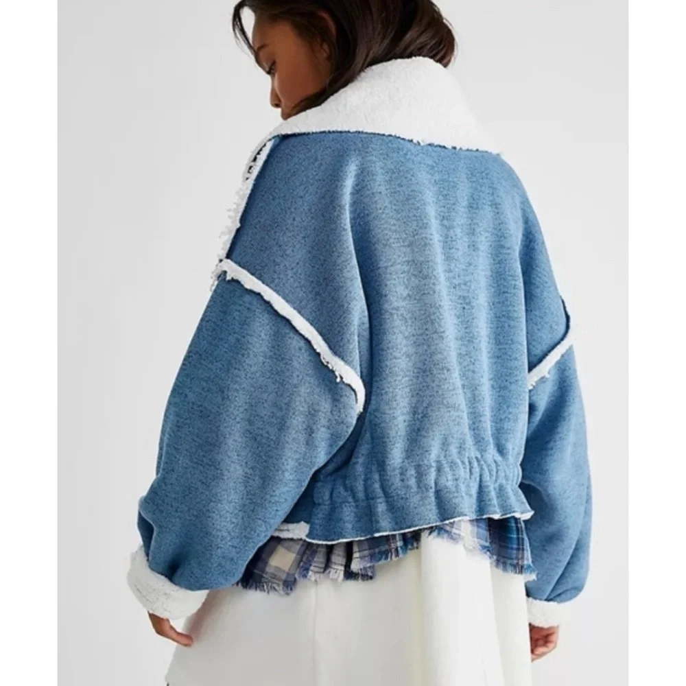 EUC Free People Josephine Sweater Sherpa Fleece Oversized Moto Sweater Jacket XS